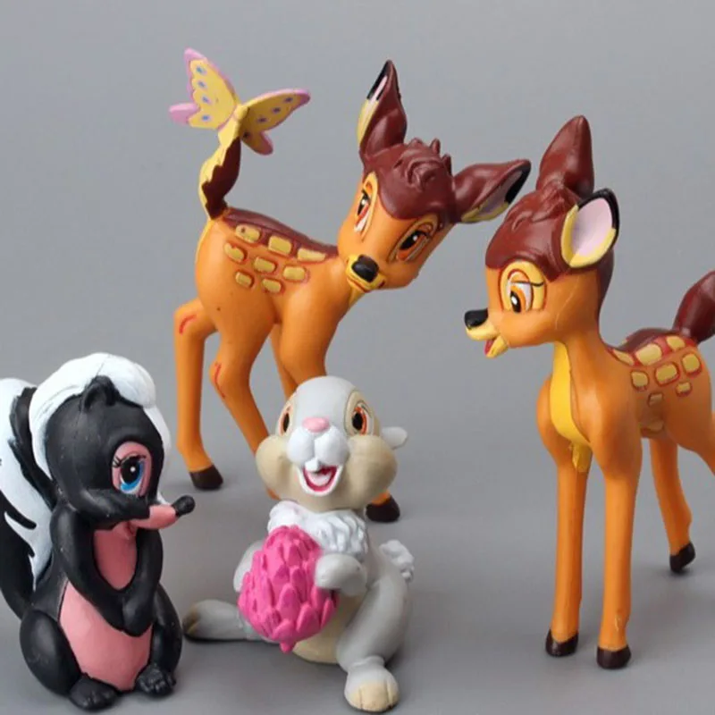 7pcs/set Cartoon Bambi Deer Toys PVC Statue Rabbit Figurine Squirrel Cute Animal Lovely Model Collection Cake Baking Decoration