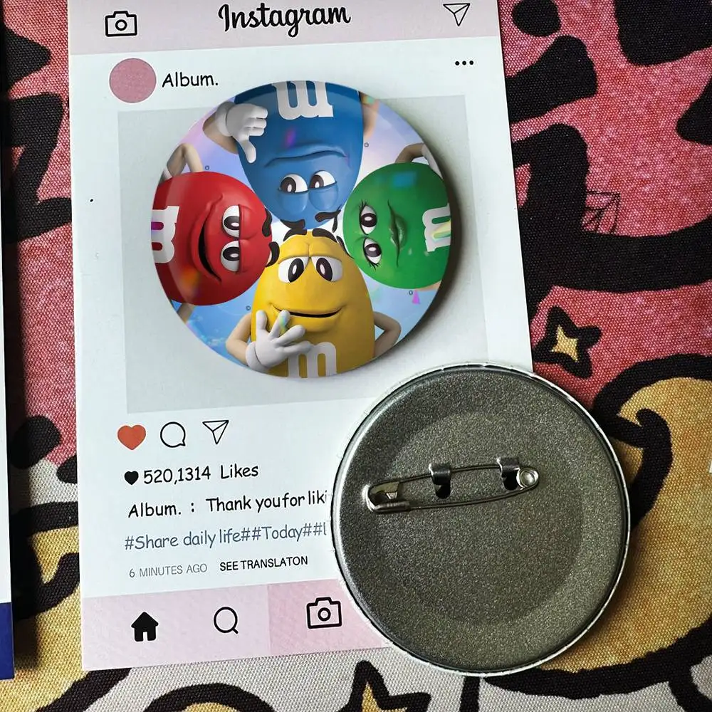 1pc Candy M-MS C-Chocolate M&M'S Badges 25 32 44 58 75 mm Round Fans Collect Friends Gifts Brooch Souvenir