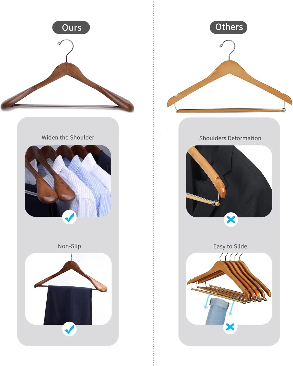 Luxe Houten Kleerhangers 12 Pack Houten Kleerhangers Jas Bovenkleding Shirt Hangers, Met Extra Brede Schouder (Retro Kleur)