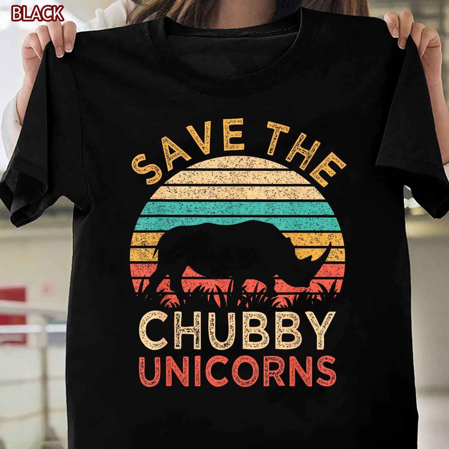 Save The Chubby Unicorns Vintage Funny Rhino Animal Rights T-Shirt Womens Girls