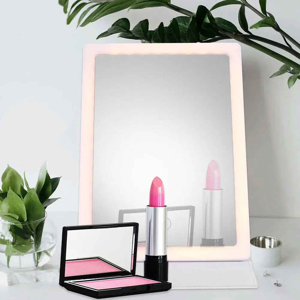 مجموعة واحدة من مرآة مكياج LED محمولة عالية الوضوح وقاعدة ثابتة وقاعدة ثابتة وتصميم أنيق للاستخدام اليومي للفتيات والسيدات
