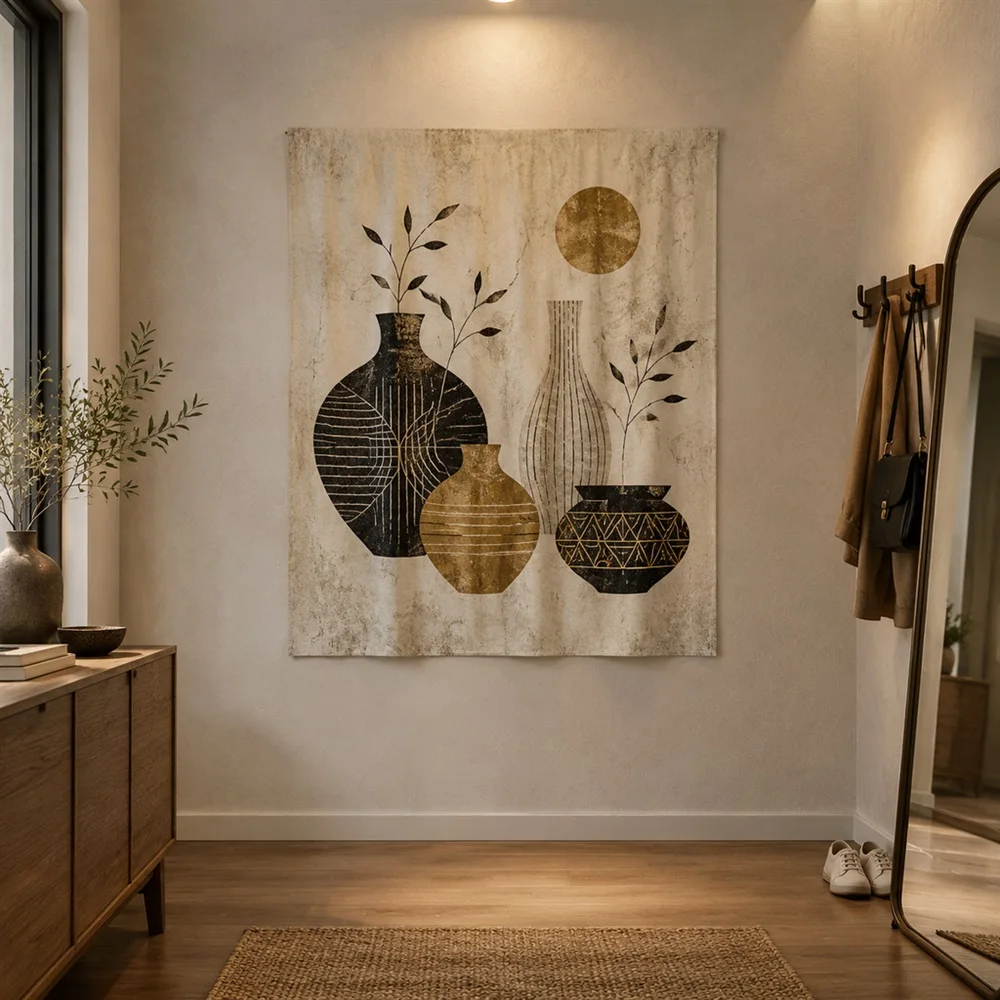 VIKAMA Ceramic Carved Pattern Clustered Groups Tapestry Wall Hanging, Wabi Sabi Wall Decor Tapestries for Living Room Bedroom