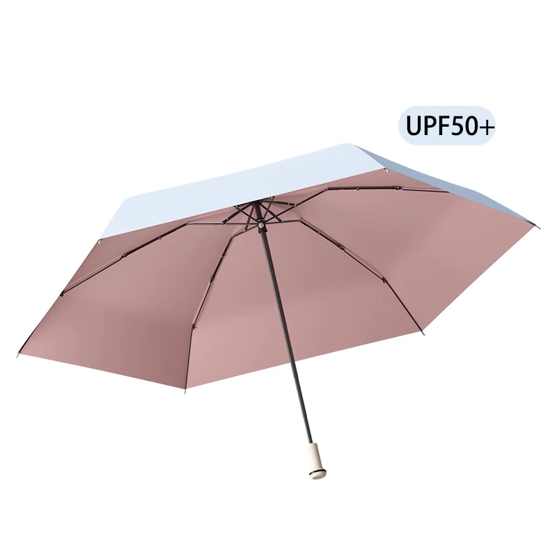 New Version 6-Rib 5-Fold Hidden Folding Umbrella, Colored Glue Coated UV Protection Sun & Rain Dual Use