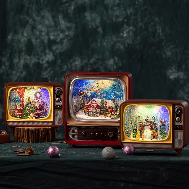 Christmas Vintage TV Gift Box Music Box Crystal Ball Cross-border Nostalgic Classic Decoration