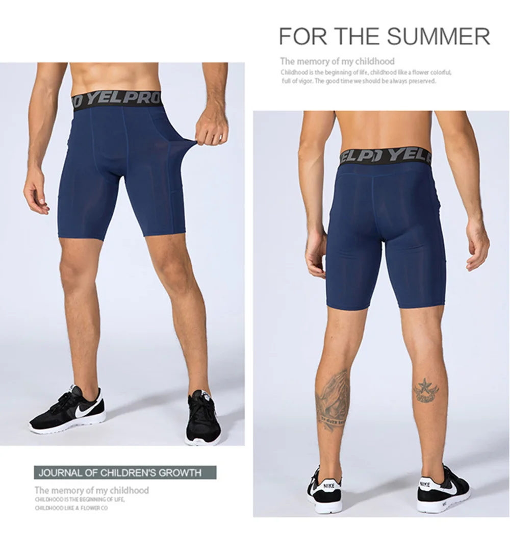 Sport-Shorts für Herren, Kompressions-Laufshorts mit Tasche, schnell trocknend, Workout, Fitnessstudio, Shorts, Fitness, Sport-Leggings für Herren – Detail 5