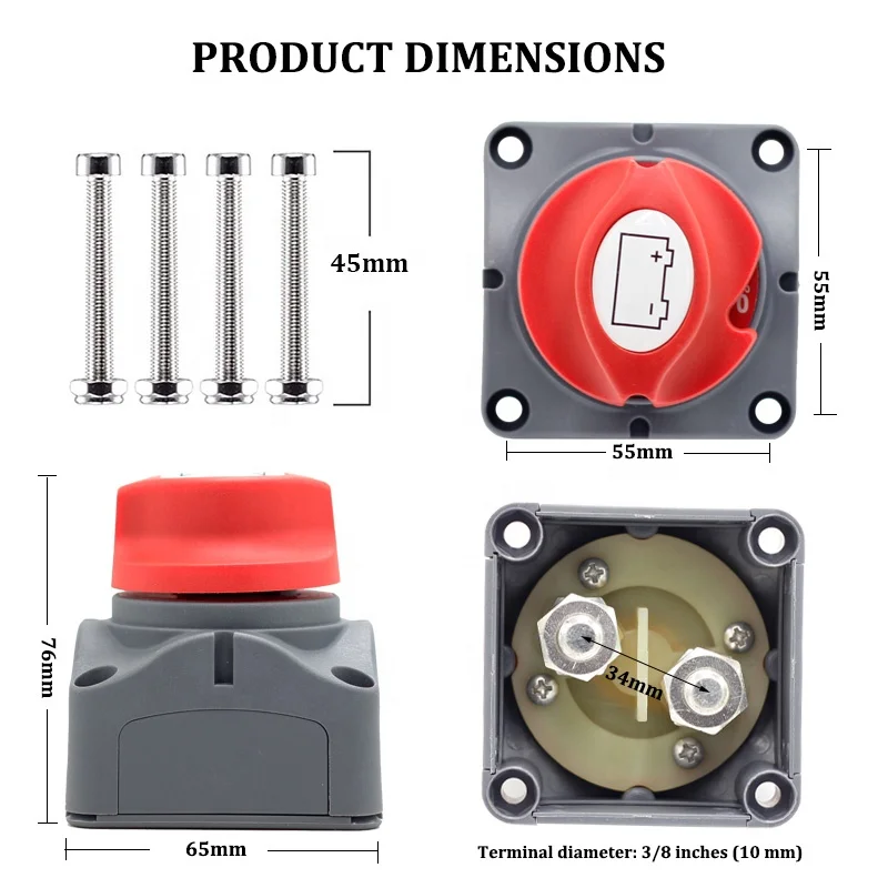 (On/Off) DC 12V-60V 100A-300A Car RV Boat Marine Selector Isolator Disconnect Switch Rotary Cut Battery Circuit Cutter