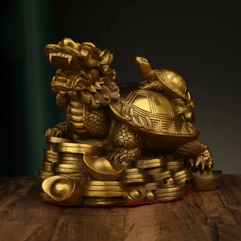 

China Fengshui Brass Dragon Turtle Tortoise Wealth Lucky Statue Metal Crafts Home Decorations Gift Metal Handicraft