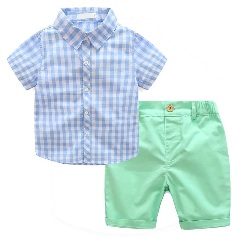 

babzapleume 2020 summer kids clothes fashion gentleman baby boys suits plaid t-shirt+shorts children clothing sets 2piece BC1151