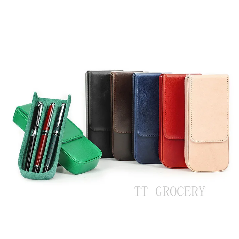

Luxury Genuine Leather 3 Slots Pen Case With Removable Pen Tray Holder Pencil Case Office School Supplies Pouch Creative Gift