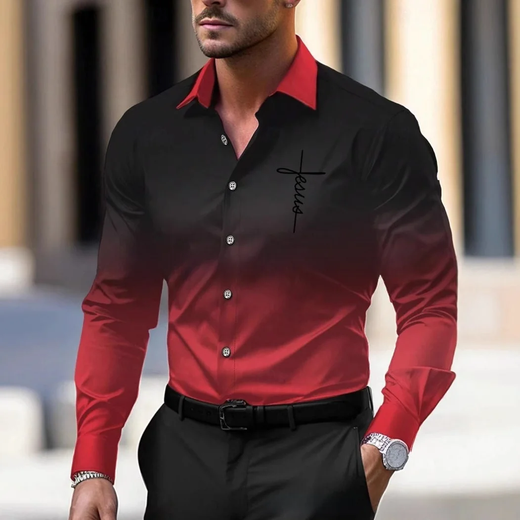 

Новинка 2025, мужская повседневная длинная све irt Adient с выгнутыми лацканами, дышащая одежда для молодежи, весенне-осенняя одежда с принтом