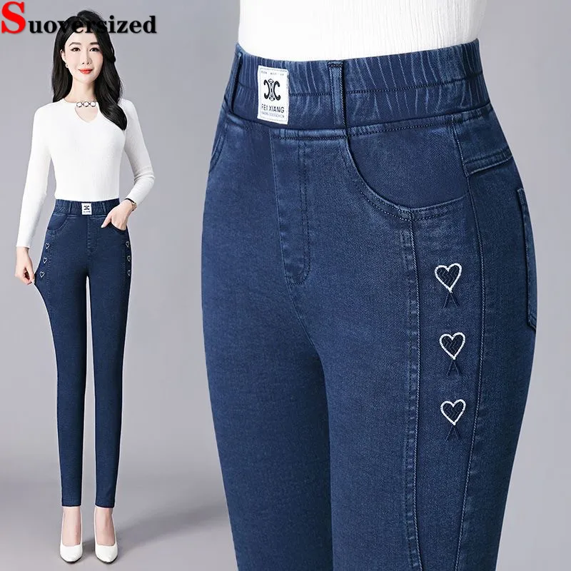 

Embroidery High Waist Stretch Pencil Jeans Ankle-length Slim Pantalones Vintage Skinny Vaqueros Korea Women Casual Denim Pants