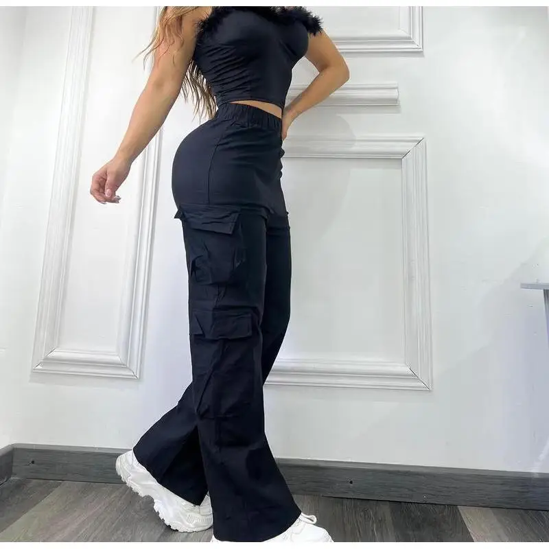 Fashion Casual Cargo Pants for Women 2025 Multi Pocket Harlan Pants Neutral Style Other Material 100% Spring Collection