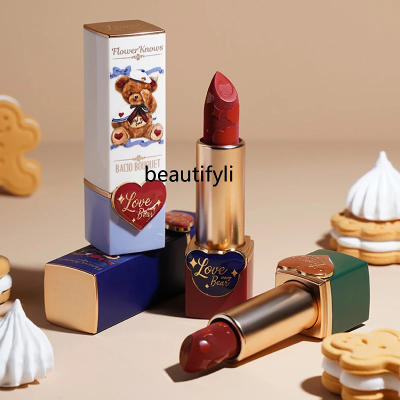 

Flower Know Teddy Bear Cute Water Light Soft Mist Lipstick Moisturizing Matte Good Complexion Lipstick Cocoa Bouquet Lipstick