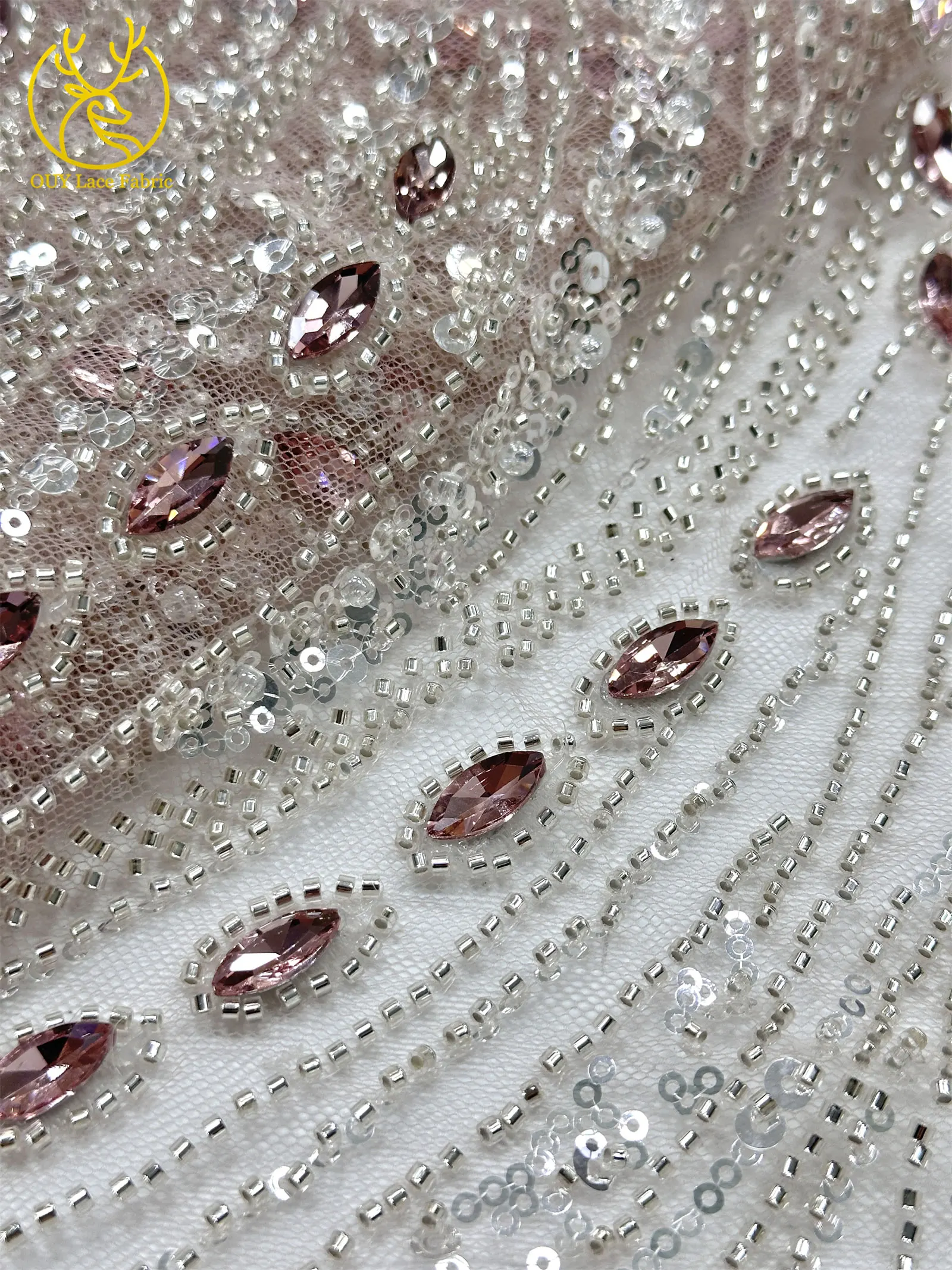 Marineblauer, hochwertiger, luxuriöser, österreichischer Diamant-Perlen-Spitzenstoff im neuen Stil 2026, afrikanischer Pailletten-Spitzenstoff für Brautkleider und Hochzeitsfeiern. – Detail 19