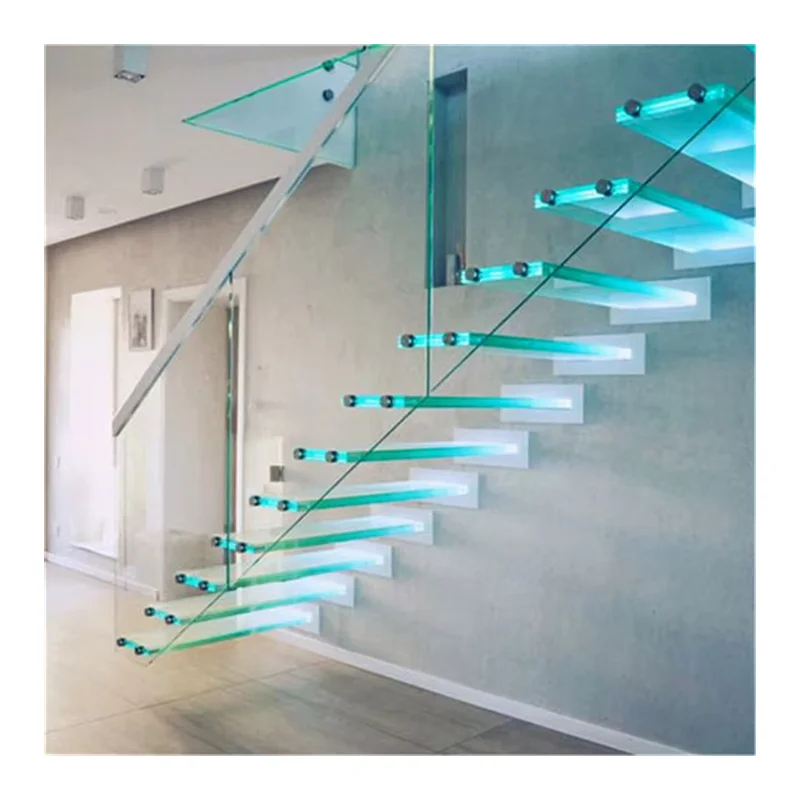

Floating Staircase System Building Laminated Glass Step Tread With Led Light Price