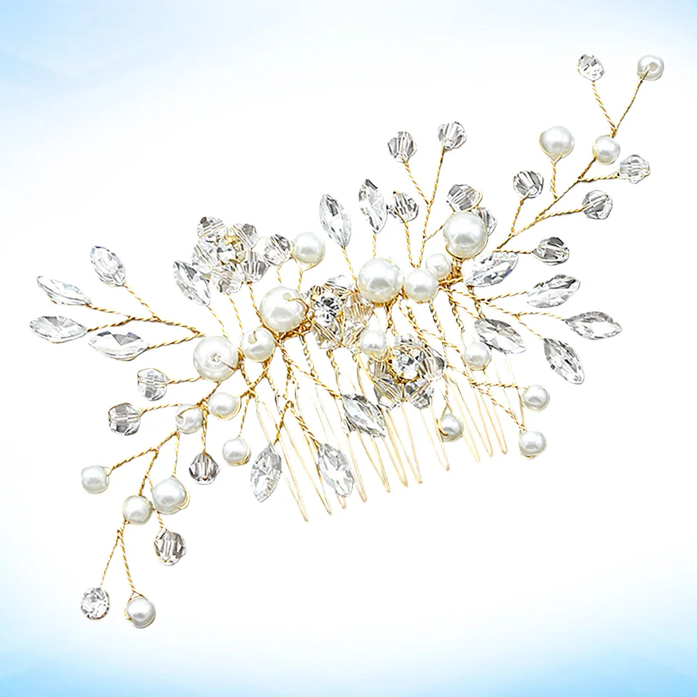 

Pearl Crystal Hair Comb Golden Rhinestone Bridal Headdress for Wedding Bridesmaid Flower Party Prom Evening Updo Half Up