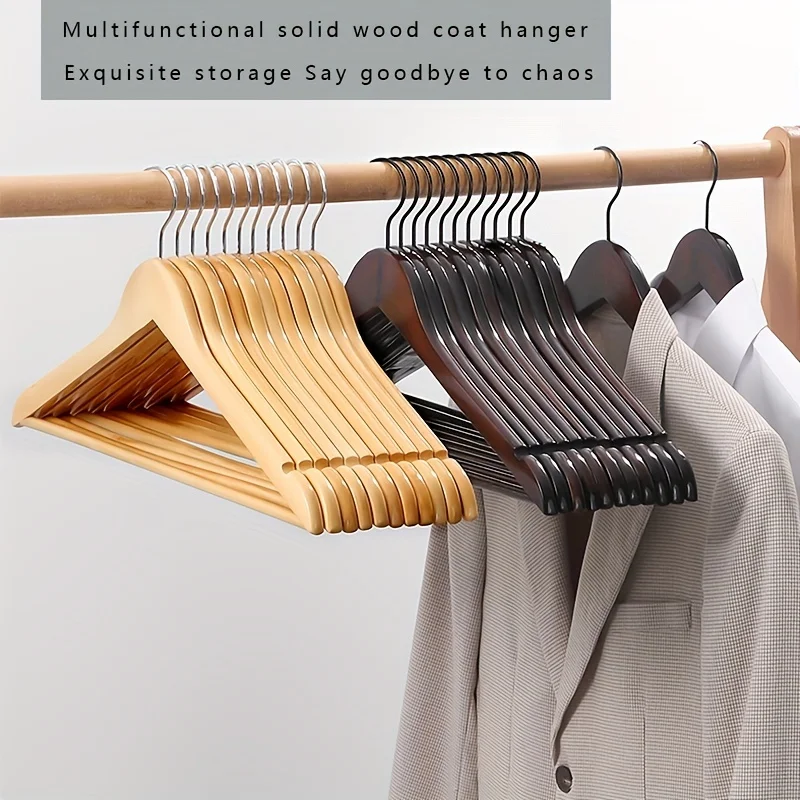 

10pcs Premium Wooden Hangers, Anti-Slip Notches & ° Swivel Hook, Solid Wood Suit Hangers For Adult Clothing, Closet Organizatio