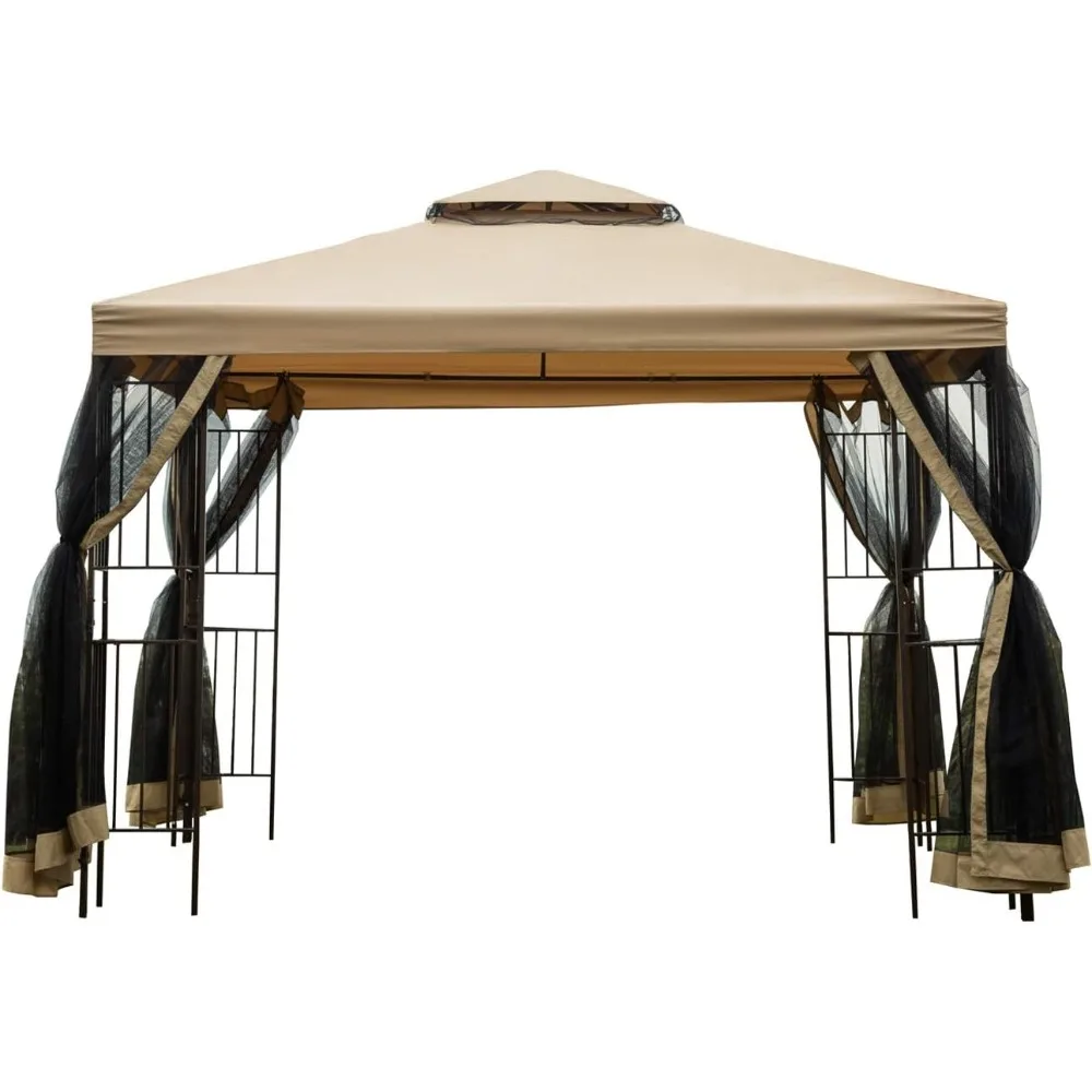 

Garden Gazebo 10' x 10' Patio Backyard Double Roof Vented Gazebo Canopy