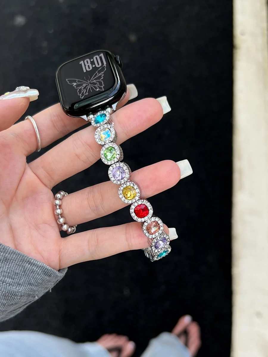 Colorful gemstone sparkling diamond compatible iWatch strap 38mm 40mm 41mm 42mm 44mm 45mm 49mm fashionable strap