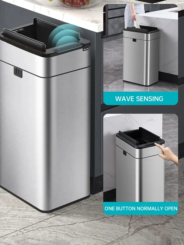 50L 60L Kitchen Smart Trash Can Stainless Steel Waste bin Automatic Wastebin Large Smart Bucket Garbage Home Wastebasket