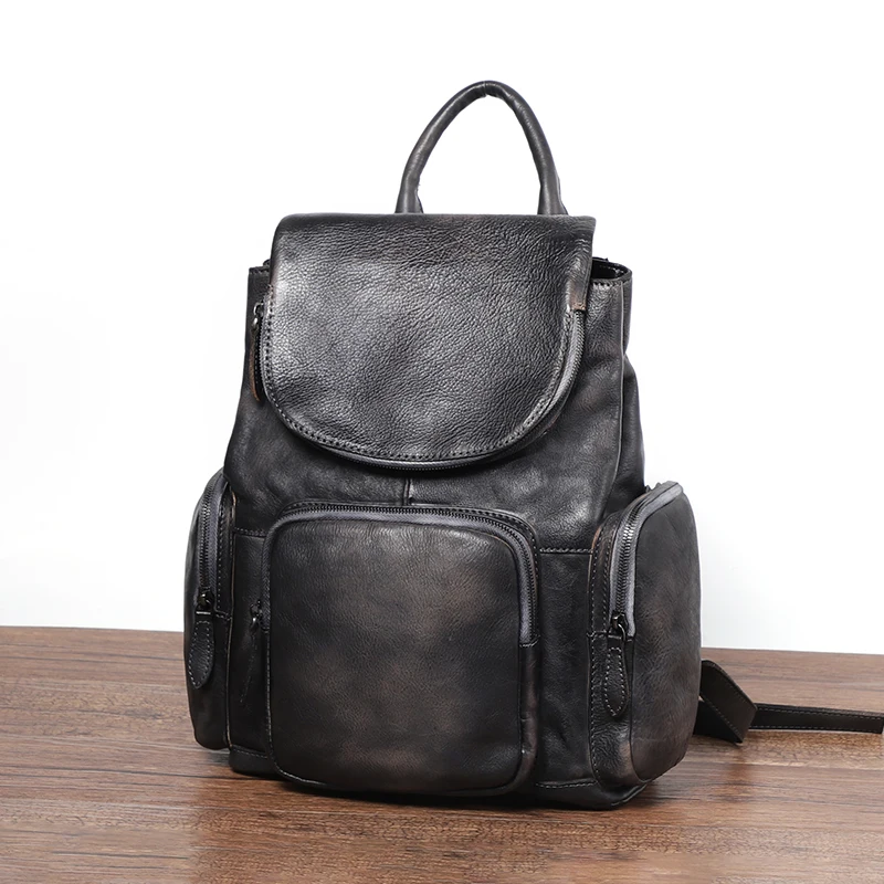 Original Echt Leder Männer Rucksack Handgemachte Große Kapazität Reisetaschen Vintage Rucksäcke Leder Schul Mode Jungen Bookbag