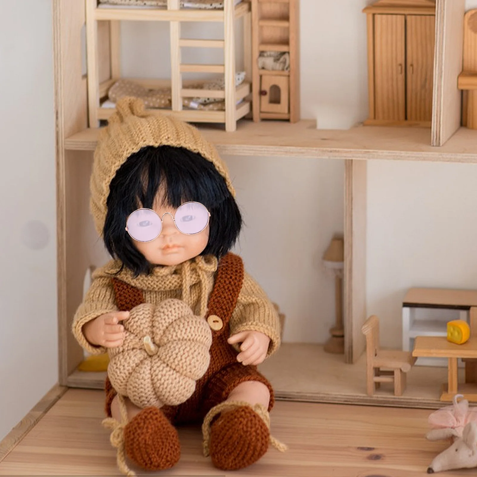 

3Pcs Miniature Glasses Metal Frame Eyewear Foldable for Dollhouse Accessories DIY Crafts Photo Props Wire Rim Spectacles