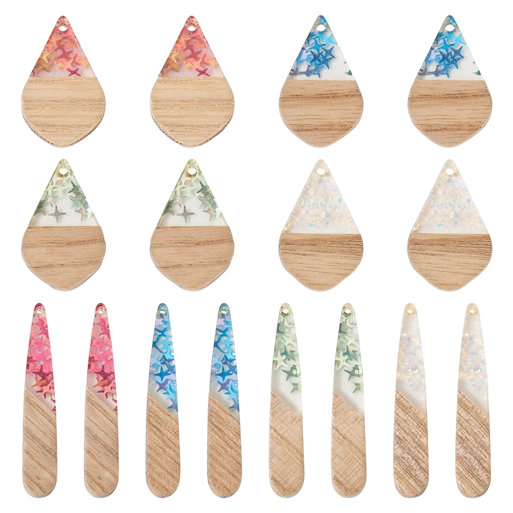 1 Set Wooden Pendants Resin Charms with Foil for Women Dangle Earrings DIY Bracelet Necklace Jewelry Making Findings Crafts