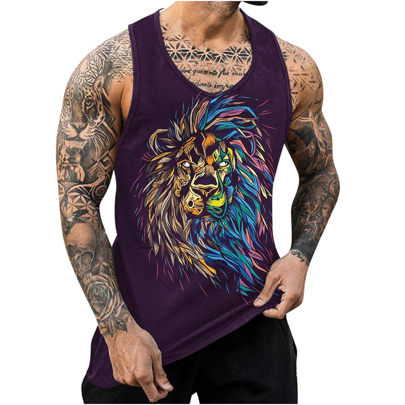 

New Lion 3D Print Men's Tank Tops Harajuku Handsome Animal Print Vest Fitness Bodybuilding Gym Muscle Casual Sleeveless T-Shirt