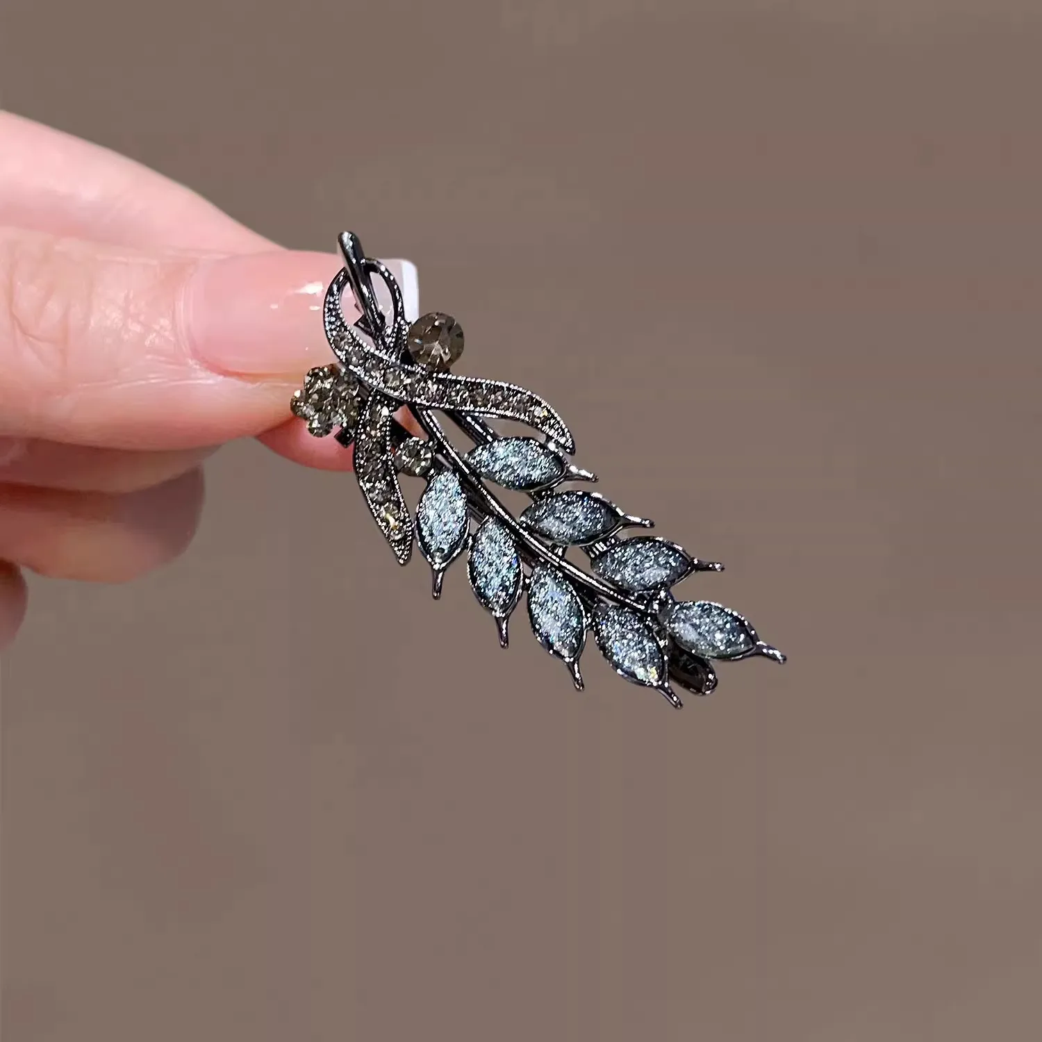 High-end Black Rhinestone Wheat Hair Clip Side Clip Alloy Exquisite Bangs Clip Duckbill Clip Women's Fashion Hair Accessories