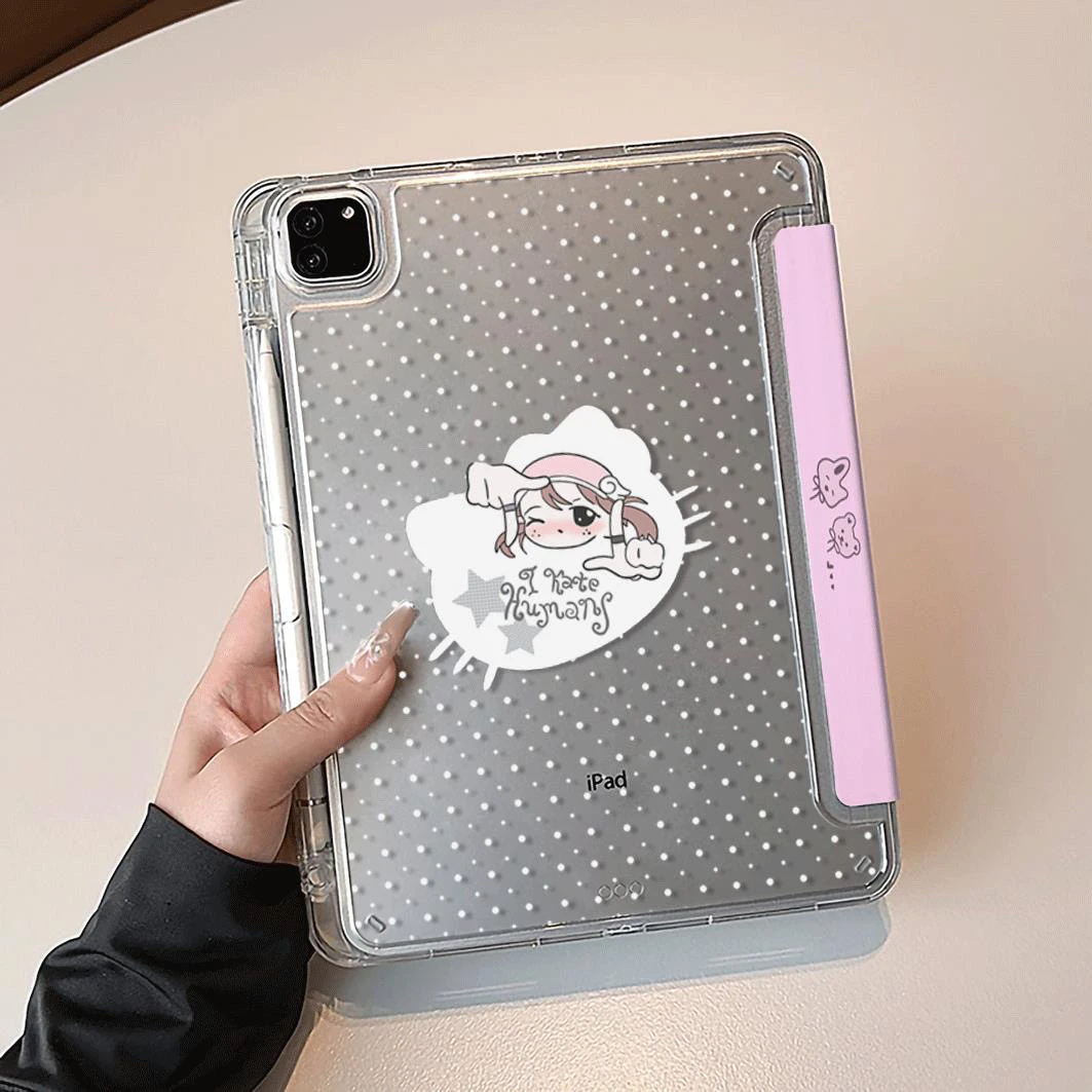 Cute Pink Polka Dot Girl Y2K Tablet Case For iPad Pro 11 12.9 13 A16 M2 M4 M3 M5 Shell 5/6/7/8/9/10/11th Mini Air 3 4 5 6 Cover