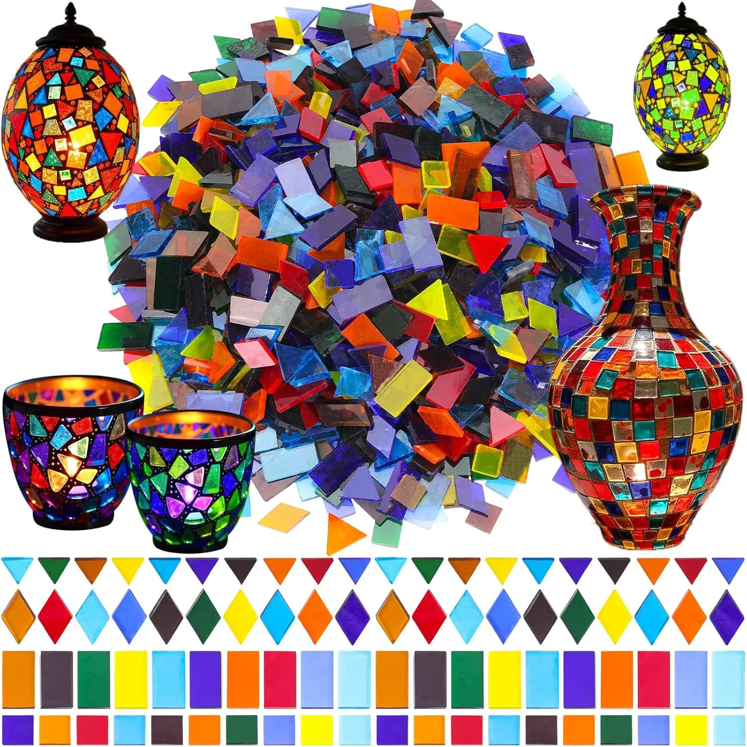 

2400 Pcs Tiles, Glass Tiles for Crafts Bulk, Assorted Color Stained Glass Pieces, Supplies for Home