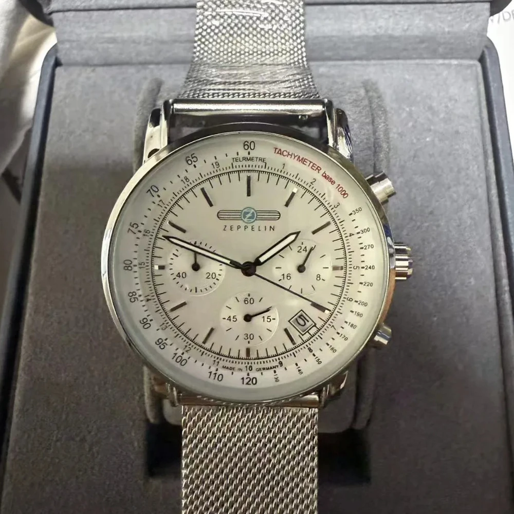 Neue modische Zeppelin-Herrenuhr mit drei Augen, laufender Sekunde, multifunktionalem Chronographen, Business- und Freizeit-Quarzuhr