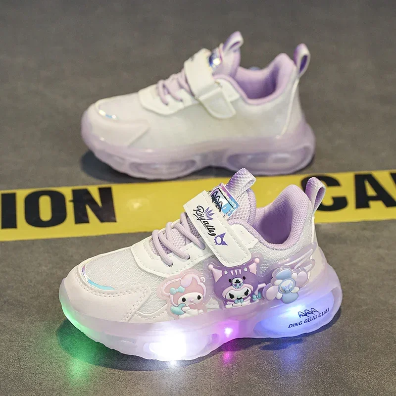 Casual Cute Girls Kuromi LED Shoes Kids Tennis Children Baby Luminous Tennis  Anime Sanrio Lighted Sport  Running Sneakers