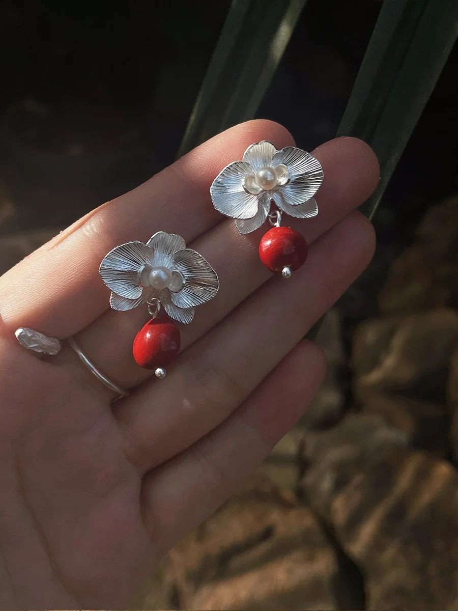 

Original Handmade 925 Silver Think Bean Earrings Orchid Series Fashionable Jewelry Accessories Elegant Design