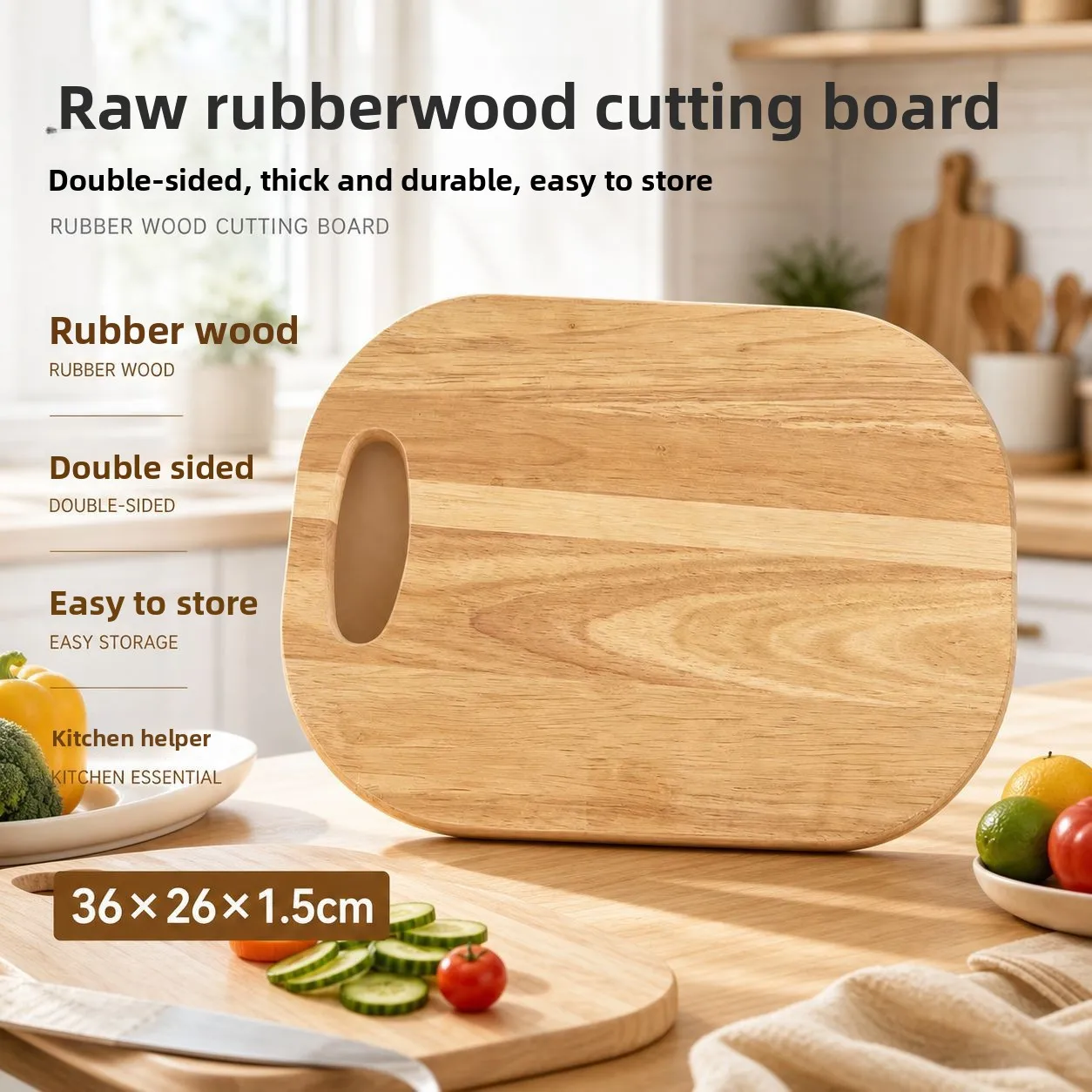Portable Rubber Wood Cutting Board, Baby Food Chopping Board, Japanese Solid Wood Pizza Board for Home Kitchen Restaurant