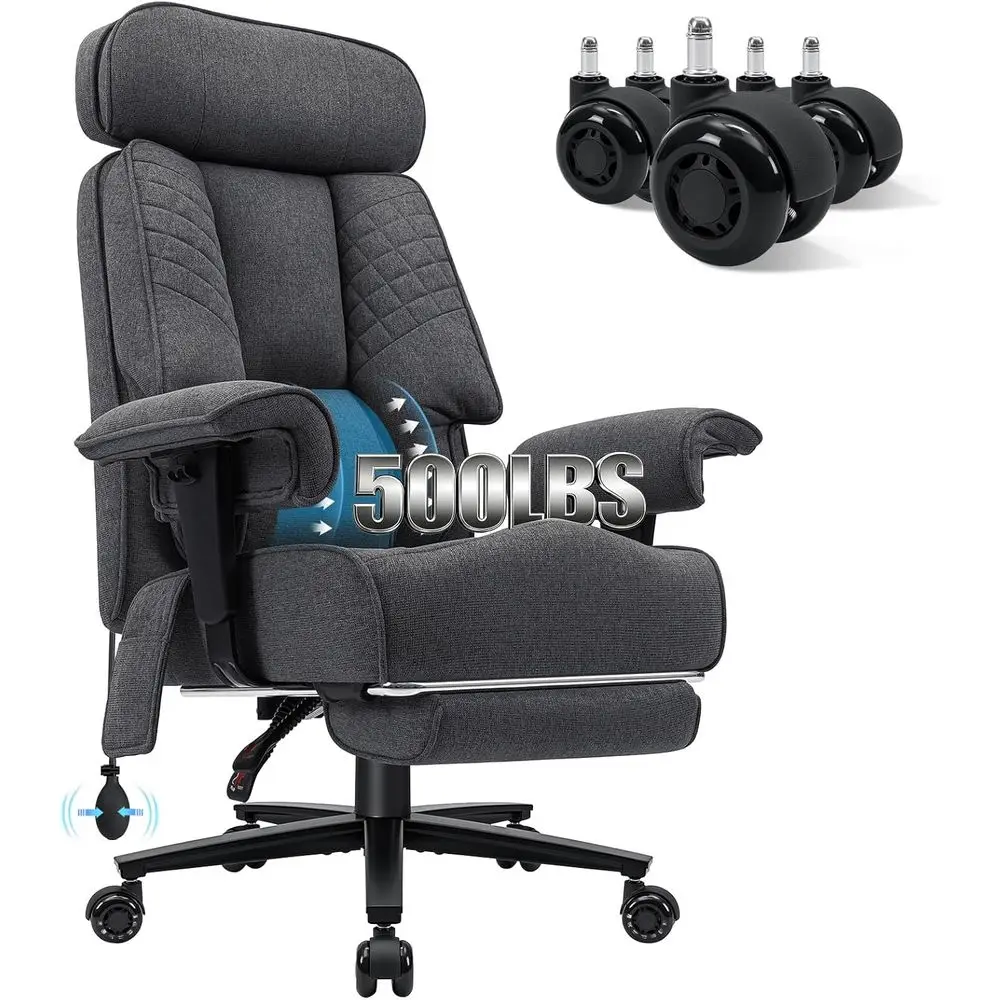 

500lbs Capacity Large Executive Office Chair with Wide Seat and High Back for Heavy People, Adjustable Lumbar Support, Grey Fabr