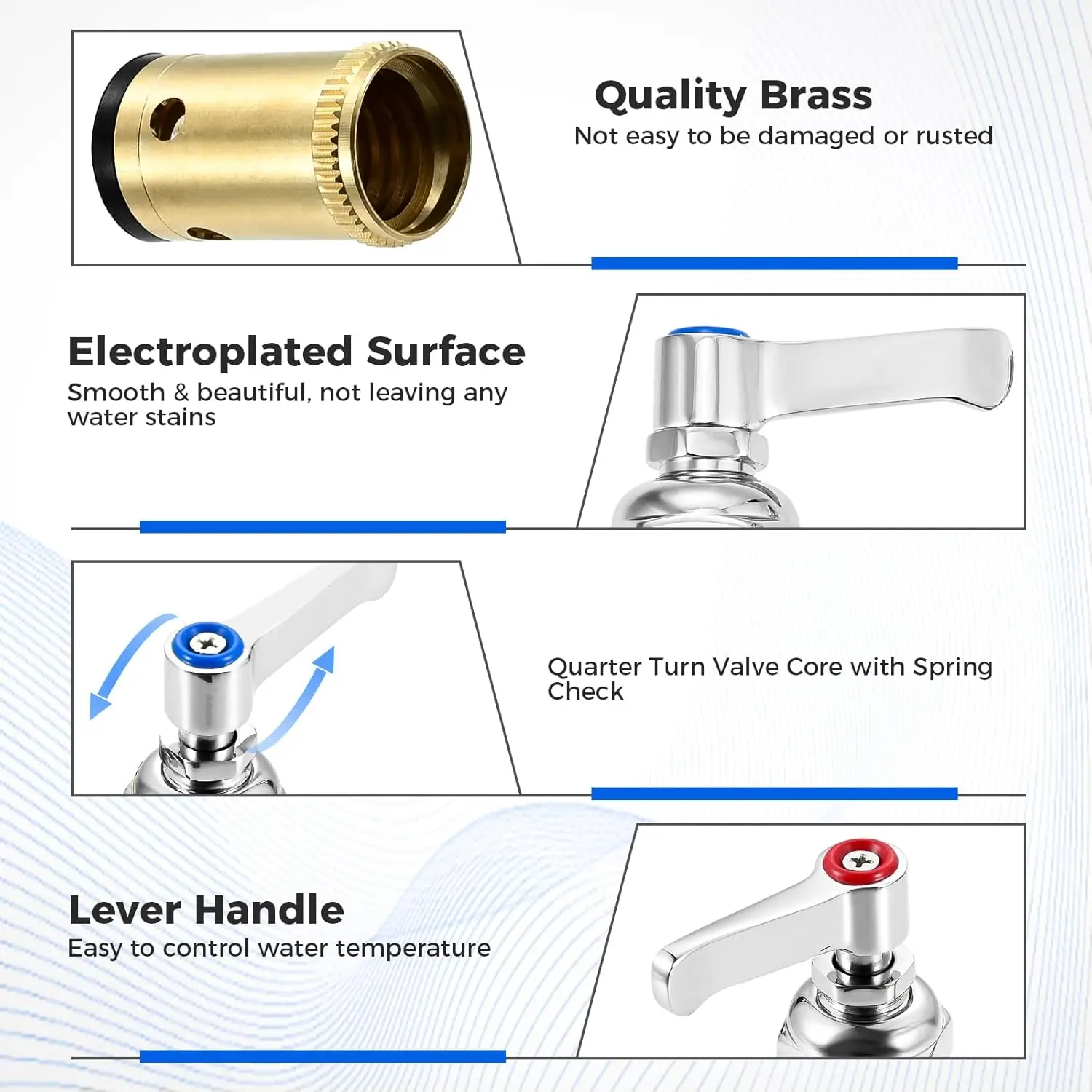 2Pc Handle Stem Assembly Blue Cold and Red Hot Side Spindle Assembly Valve Replacement for T&S Brass Faucet Replace 002713/4-40