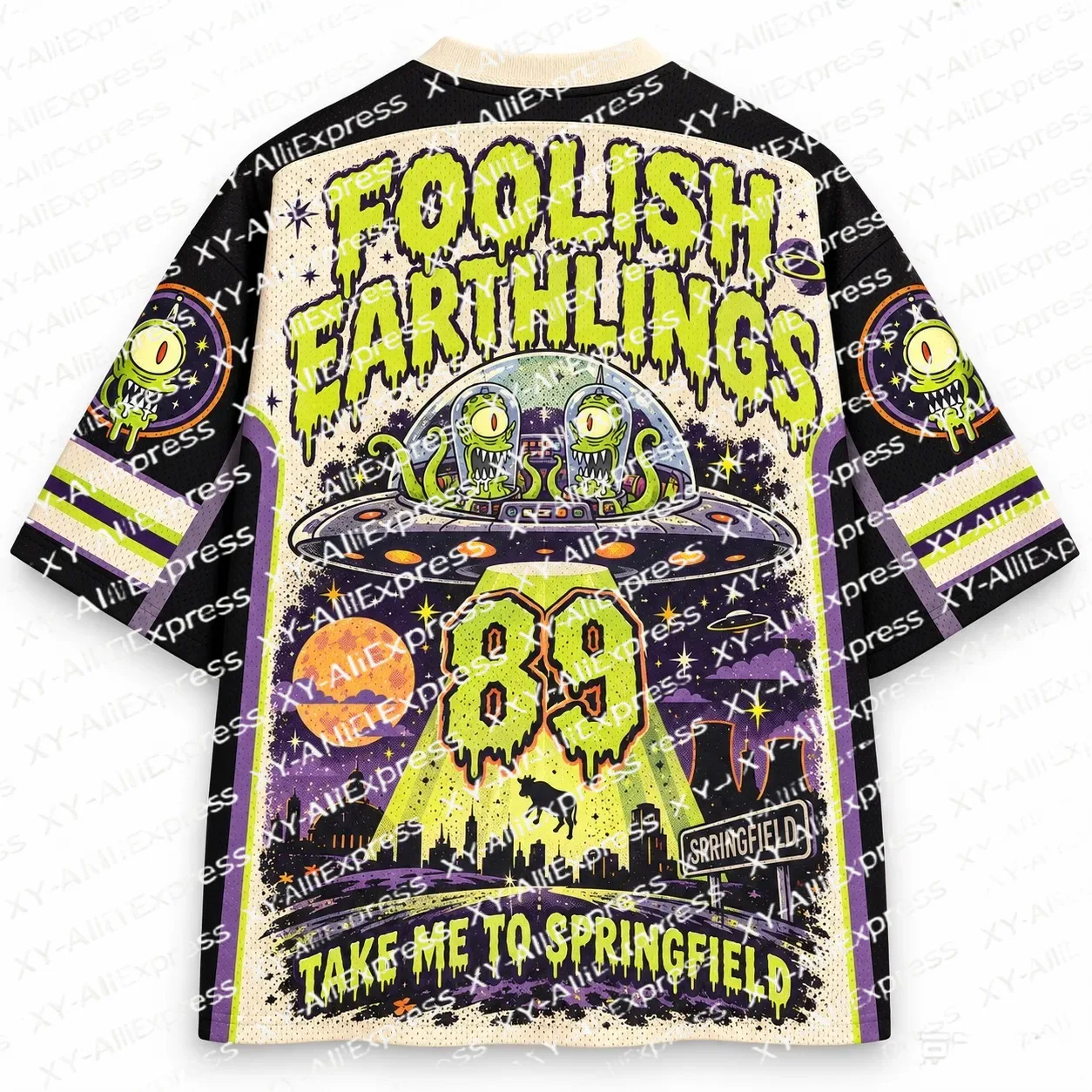 Vintage Retro Space Alien Tee UFO Monster Cosmic City Number 89 Print Breathable Fast Dry Weekend Casual Outings
