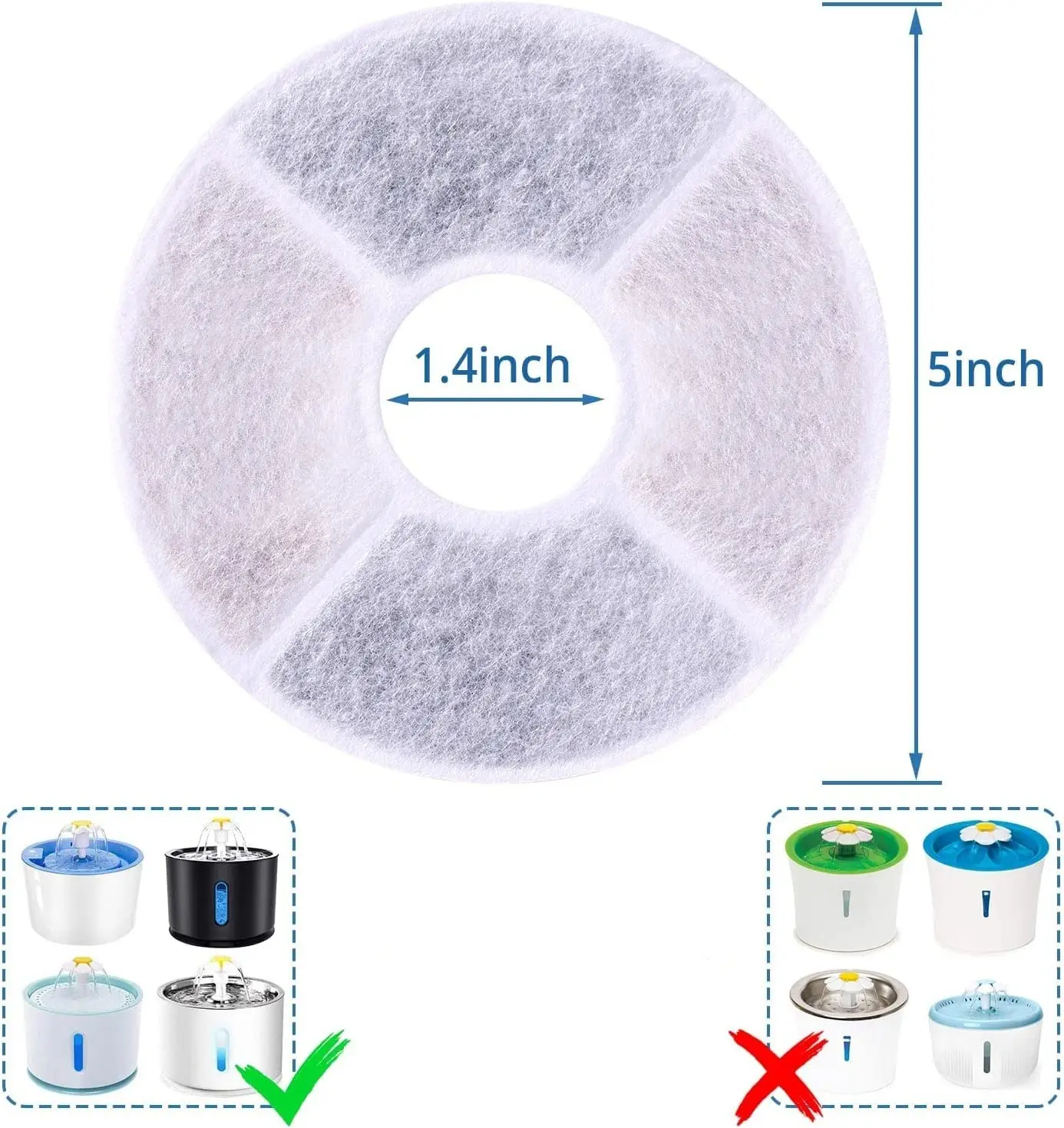 Cat Water Fountain Filter Replacement,Round Carbon Filters Set for 2.4L Top Automatic Pet Fountain Multiple Filtration System