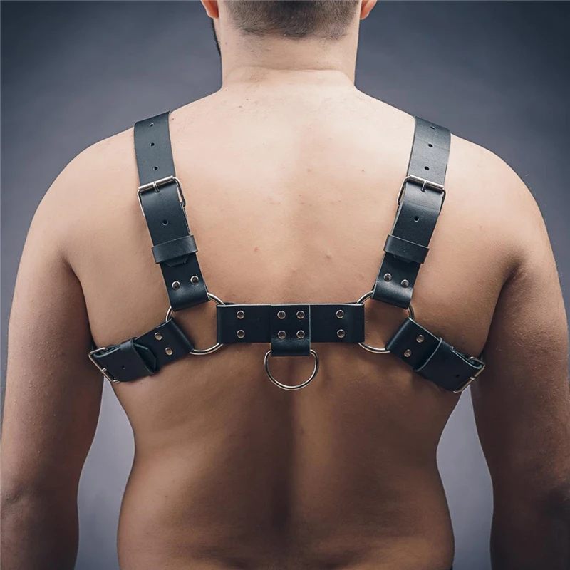 Leather Men\'s Harness Fetish Gay BDSM Chest Harness Belts Male Body Straps Lingerie Sexual Harness Men Costumes for Punk Rave