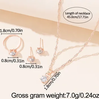 5Pcs Elegant Crystal Jewelry Set Zirconia Ring Necklace Bracelet Earrings Simple Set Jewelry Fashion Versatile Trendy Jewelry 6