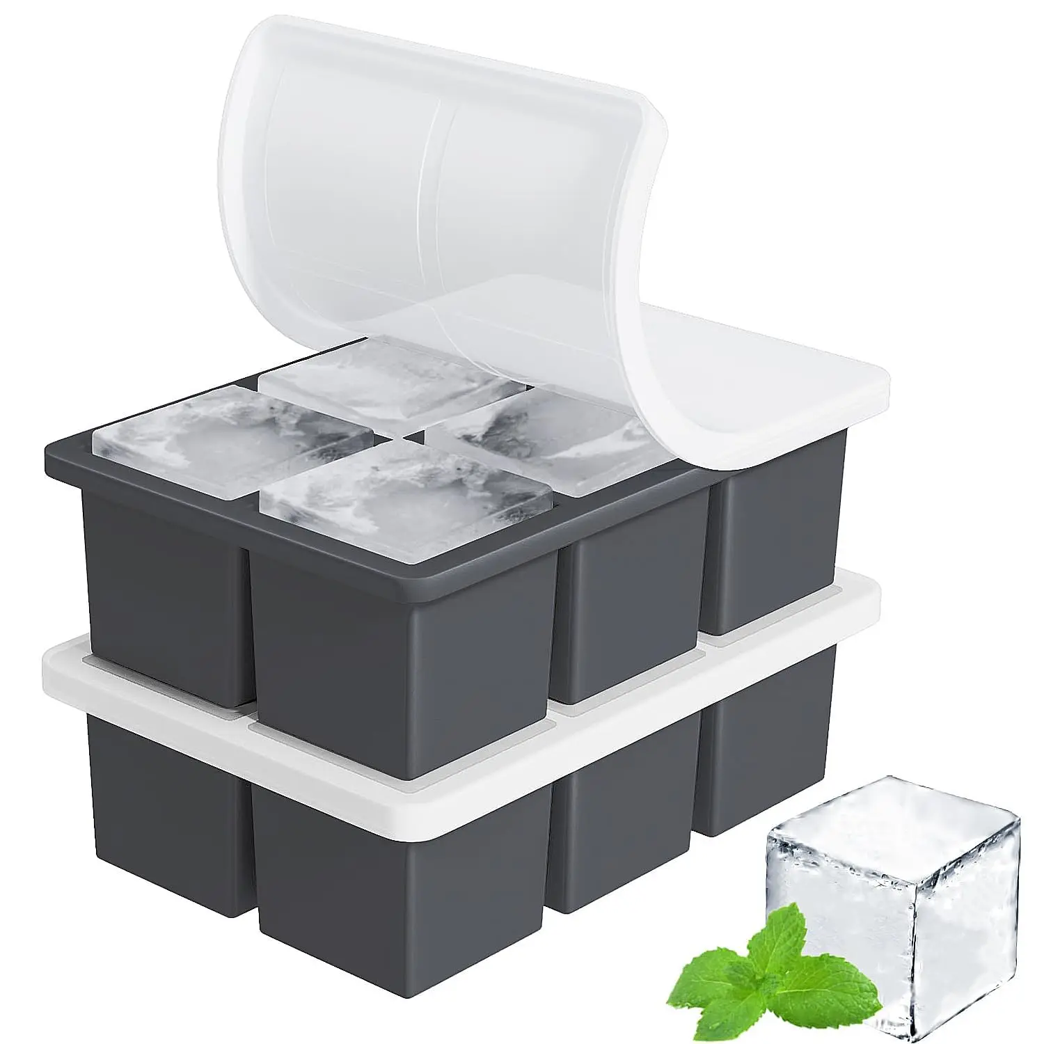 Große quadratische Eiswürfelform 4/6/8/15 Fächer Lebensmittelechte Silikon-Eisform mit Deckel Quadratische Eiswürfelform für DIY Whiskey Cocktail – Detail 8