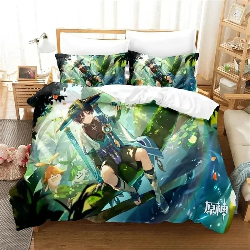 Anime Game Genshin Impact Scaramouche Bedding Set Boys Girls Twin Queen Size Duvet Cover Pillowcase Bed Kids Adult