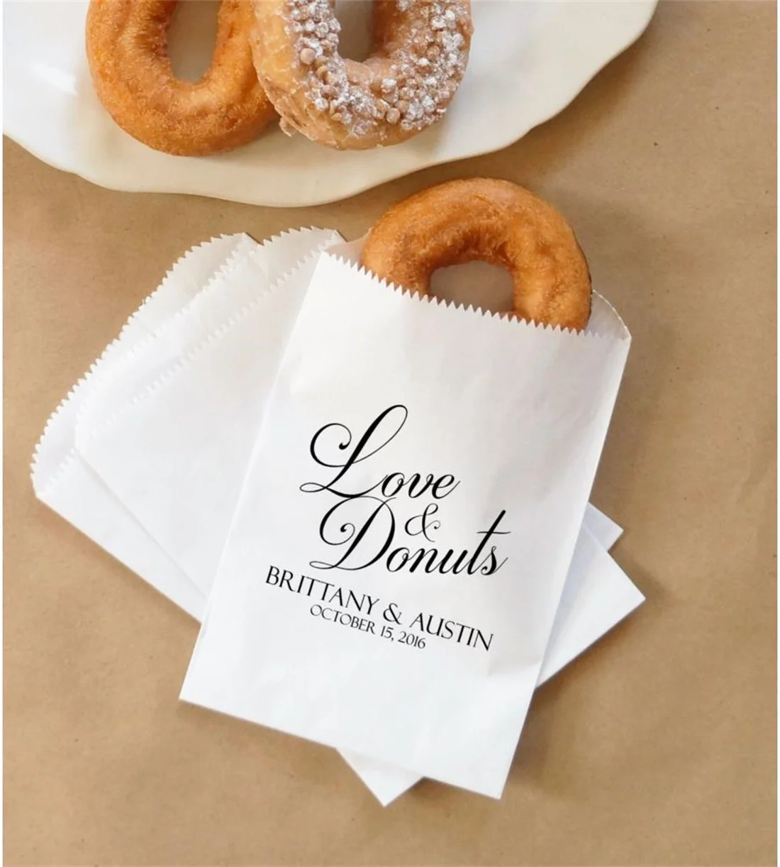 Set Of 50 Wedding Donut Bags, Fall Wedding Doughnuts, Barn Wedding, Cider and Donuts, Dessert Table - Personalized - Lined, Grea