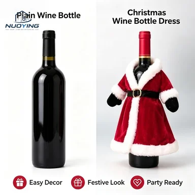 Ensemble de décoration de bouteille de vin pour Noël et le Nouvel An, housse décorative créative pour bouteille de vin rouge, décoration de table à manger pour Noël.