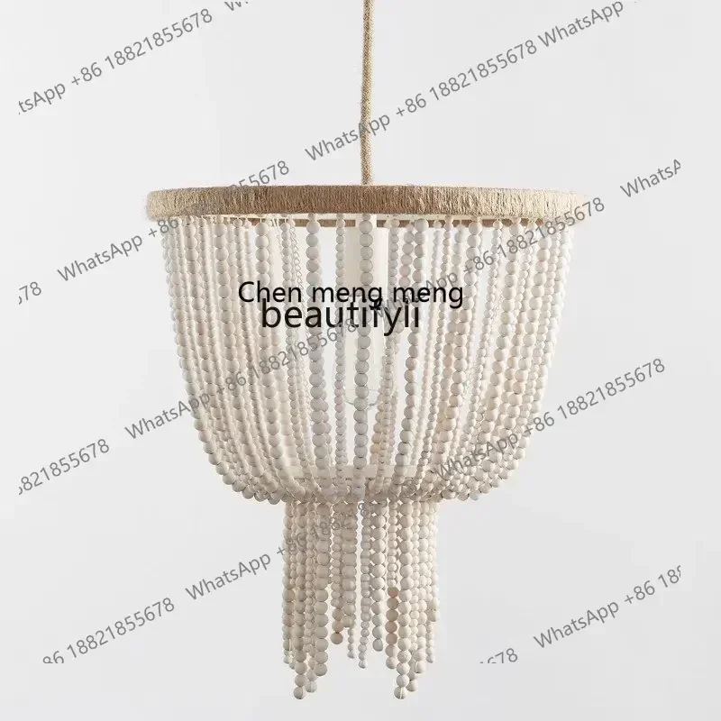 K182K182zq  Retro Wooden Bead Chandelier French Lamp in the Living Room Dining-Room Lamp Villa Decoration Lamps Bedroom Ceiling
