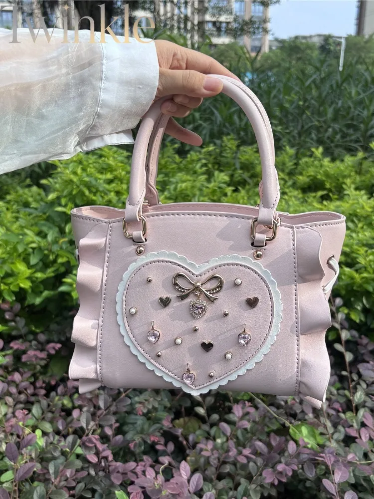 Lolita Sweet Japanese Style Tote Bag Cute Handbag Girl Bow Rhinestone Elegant Shoulder Crossbody Bag