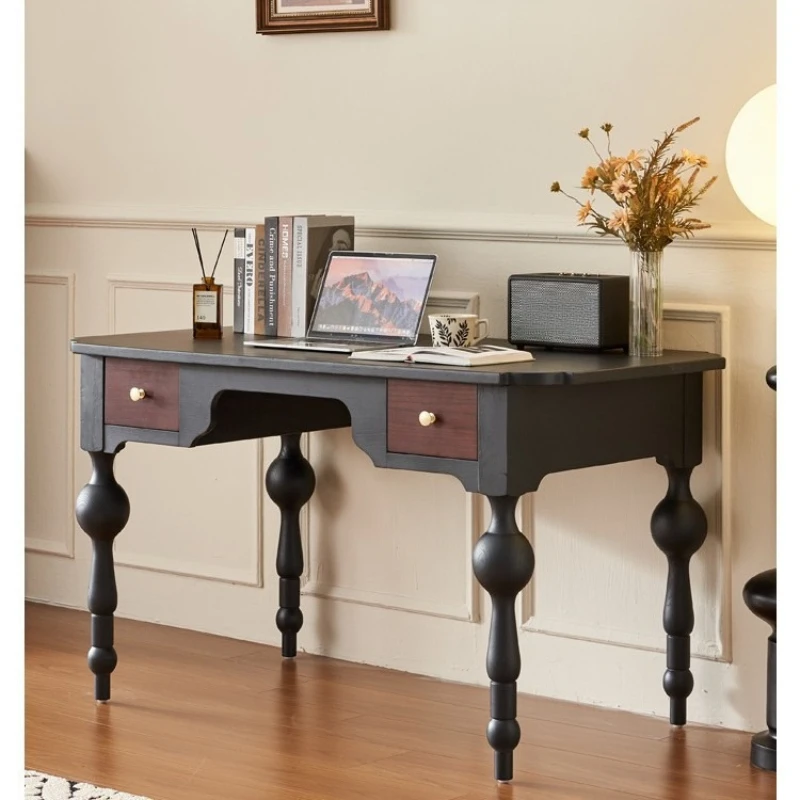 

French retro home bedroom solid wood desk American light luxury black study computer desk living room writing desk