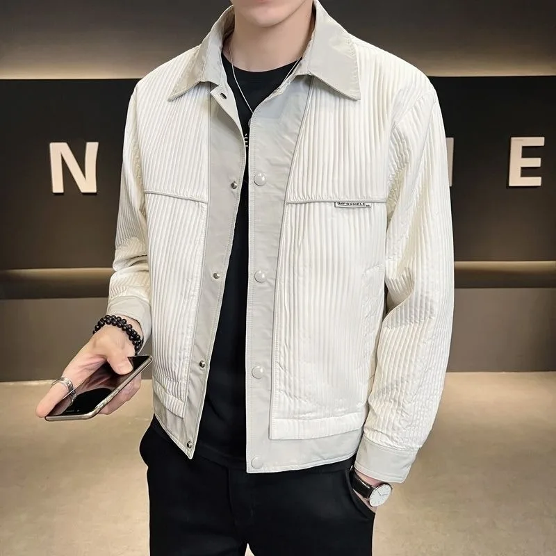 

Men's Striped Jacket Fake Two-Piece Short Coat Spring New Youth Large Size Fashion Slim Outwear Sense of Design Niche Outcoat