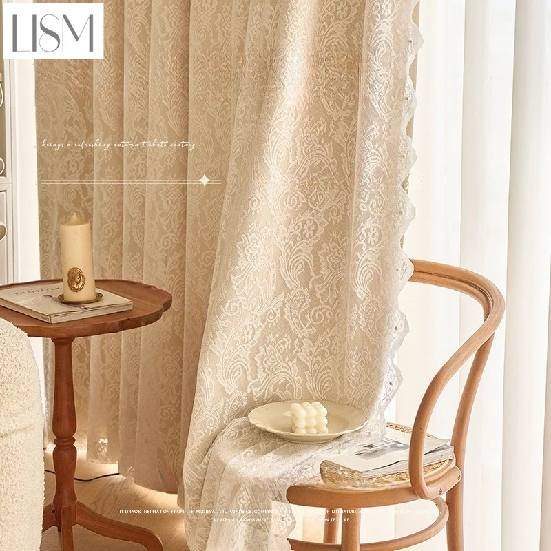 

French Double Layer Lace Curtains for Living Room Bedroom Window Short Gauze Elegant Curtains Tulle Valance Custom High Quality